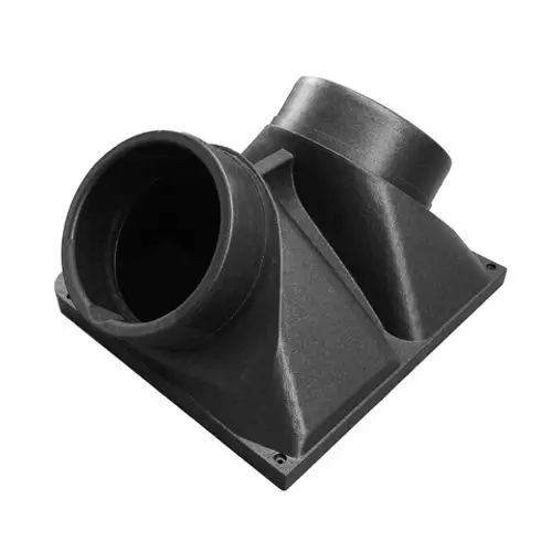Luftschlauchanschluss-Adapter von Roth mit zwei anschlussfähigen Öffnungen, gefertigt aus schwarzem Material, dient zur Verbindung von Lüftungssystemen.